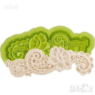 Маково цвете орнамент дантела силиконов молд форма фондан гипс шоколад, снимка 1