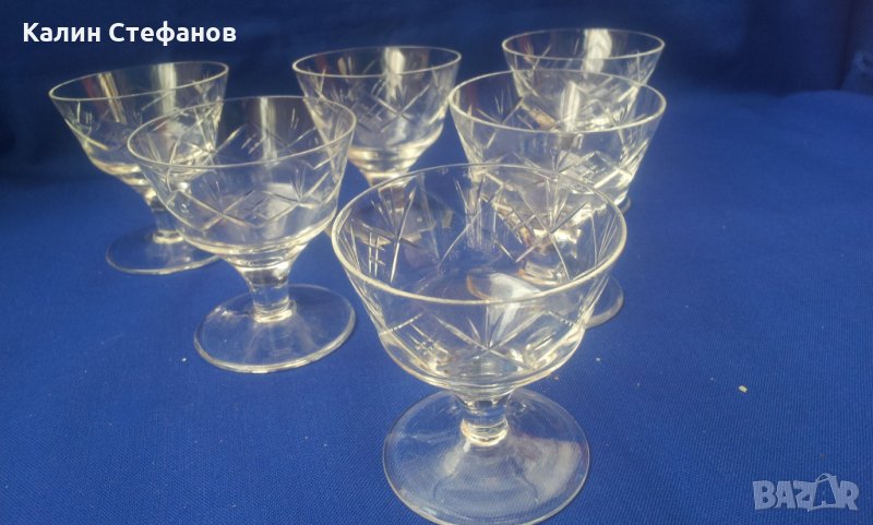 Кристални чашки, столче, гравюра, ликьор, ракия, коняк, концентрат, снимка 1