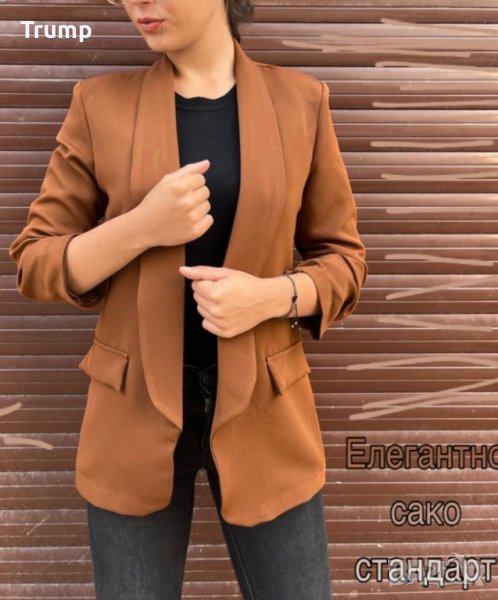 Елегантно сако в кафяв цвят, без закопчаване, снимка 1
