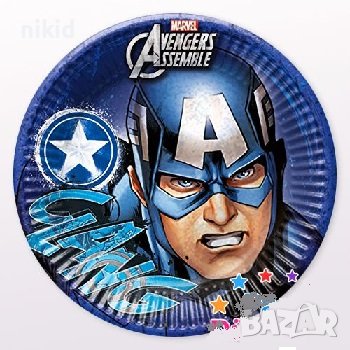 Капитан Америка Avengers 8 бр големи парти чинии чинийки рожден ден, снимка 1