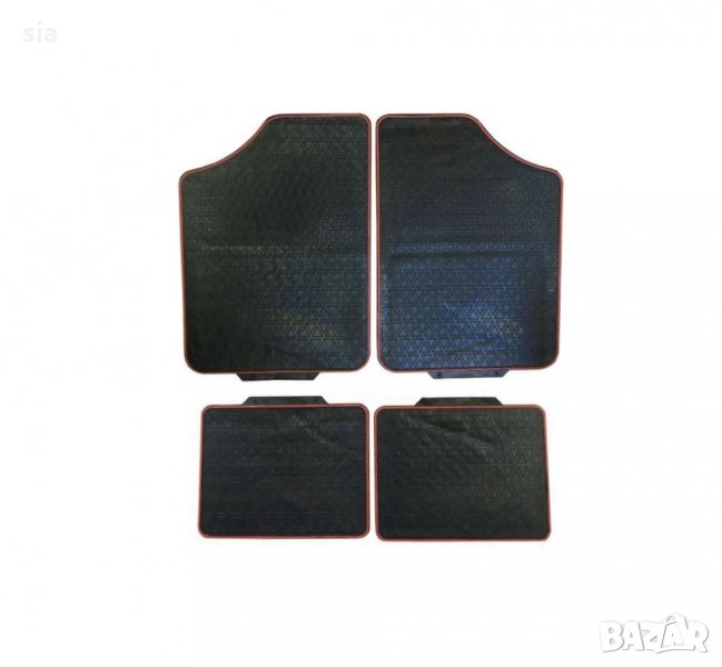 Гумени стелки за кола, универсални, 71-49см, 4бр., черно/ червено, снимка 1