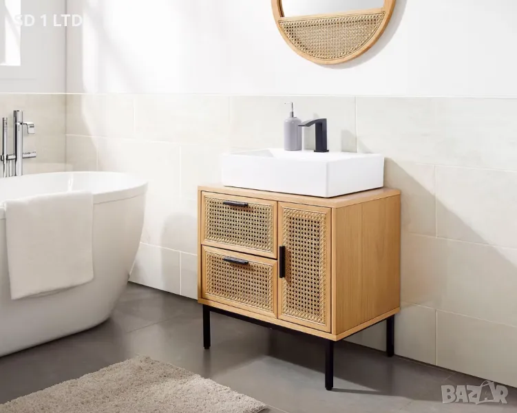 Дървен Шкаф за мивка COUCH 81885014 ратанова плетка шкаф за баня, снимка 1