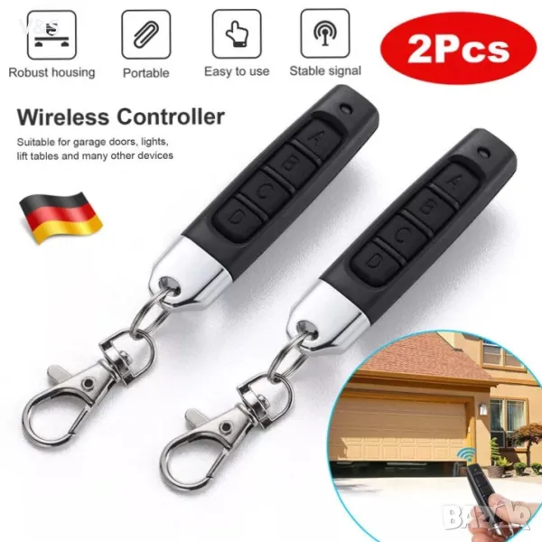 Универсално дистанционно с обучение, 4 бутона ABCD, фиксиран код, 433Mhz, за ел. порта, гараж 2 бр , снимка 1