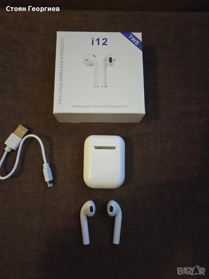 Безжични слушалки i12 TWS Bluetooth 5.0 с тъч контрол и 3D звук, Съвместими Android и iPhone, Бели, снимка 1
