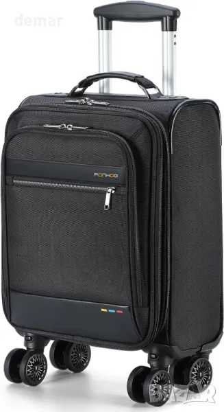 Ponhog 18-инчов куфар за ръчен багаж с колела, лека пътна чанта за мъже и жени, черна, снимка 1