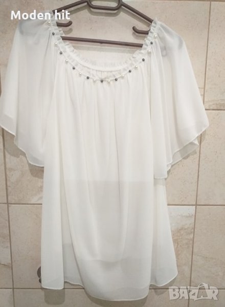 Туника с паднал ръкав - шифон с перлички, снимка 1