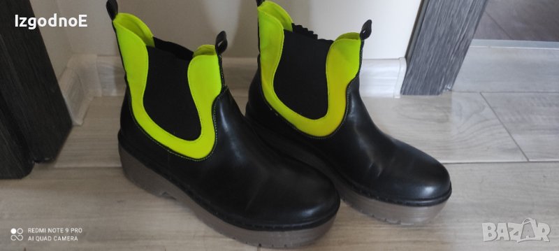 38н черни кожени боти, къси ботуши , снимка 1