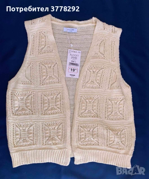 Елек дамски бял, плетен Нов,за €19 закупено, виж етикета,ГО-96,дълж-56см.,предлагам го за 10 лв, снимка 1