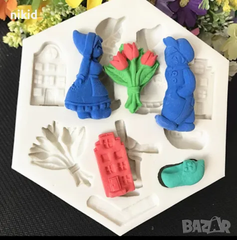 дете деца вятърна мелница сграда обувка цървули цветя лалета силиконов молд форма фондан, снимка 4 - Форми - 48018867