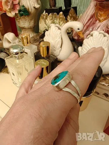 Сребърен пръстен Навахо с естествен тюркоаз, снимка 4 - Пръстени - 47895888