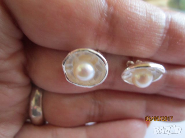 Сребърни обеци с естесвени перли, снимка 3 - Обеци - 42301947