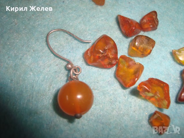 СТАРА СРЕБЪРНА КЕХЛИБАРЕНА ОБЕЦА иЛОТ БАЛТИЙСКИ НАТУРАЛЕН КЕХЛИБАР и1 КАРНЕОЛ ШЛИФОВАНО КАМЪЧЕ 23568, снимка 8 - Антикварни и старинни предмети - 35646444