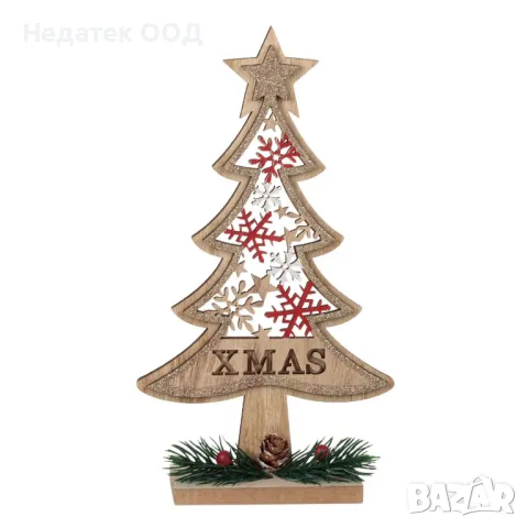 Коледна декоративна дървена украса Елха, Шампанско, 22,5 см