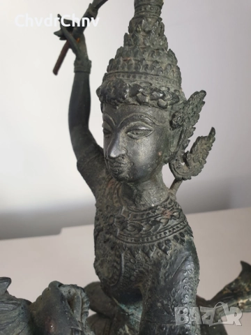 55см-9кг стара азиатска бронзова скулптура/фигура на бог Ария/войн-конник/голяма статуетка, снимка 7 - Антикварни и старинни предмети - 51475350