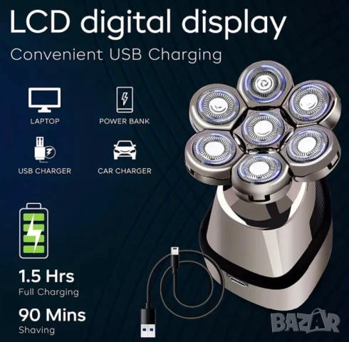 5в1 Многофункционална Мъжка Електрическа Самобръсначка за Глава и Лице Водоустойчива Тример Машинка, снимка 6 - Други - 50893366