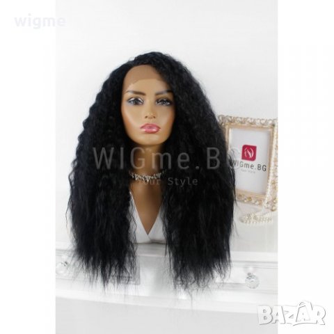 Дълга черна къдрава обемна лейс фронт перука Марсела