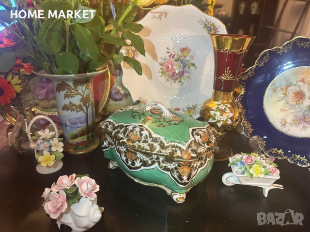 Circa 1908 “ Императорската кутия” невероятно красив и грандиозен съд , в зелено и злато, снимка 16 - Антикварни и старинни предмети - 52703092