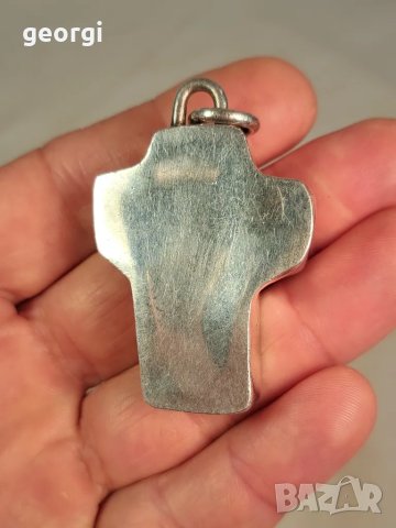 голям сребърен кръст с естествен кехлибар , снимка 7 - Колиета, медальони, синджири - 50215116