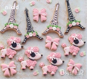 Къдрав Пудел Айфелова Кула Панделка Пандела пластмасов резец форма за фондан тесто бисквитки, снимка 2 - Форми - 30492486