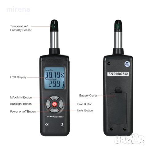 LCD Цифров термометър Хигрометър Измерване на температура и влажност Психометър Мокра крушка Детекто, снимка 3 - Други инструменти - 40472514