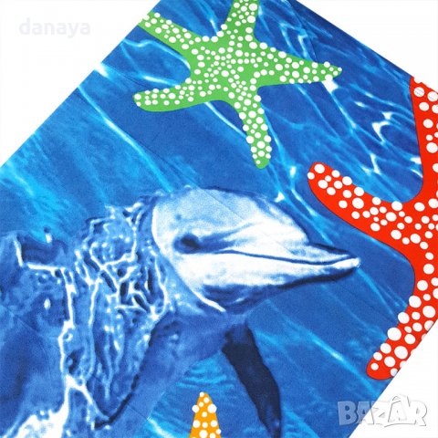 2868 Плажна кърпа Делфин с морски звезди, 150x70 cm, снимка 4 - Хавлиени кърпи - 36711625