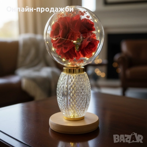Декоративна лампа с червени рози и мека светлина!