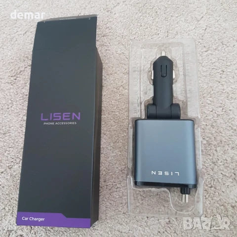 LISEN - 4 в 1 Прибиращо се зарядно за кола, 69W двоен USB C адаптер, снимка 8 - Зарядни за кола - 50583791