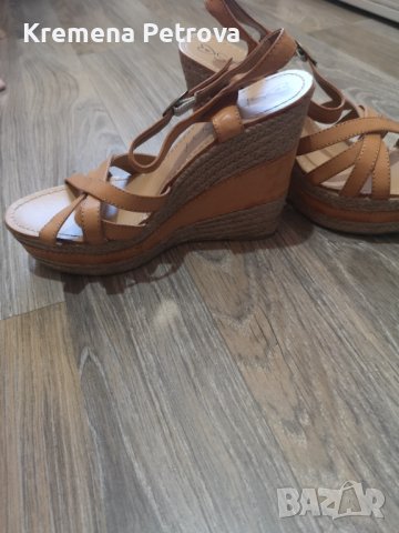 Доставка до СПИДИ АВТОМАТ 2,14€ Нови кожени бежово кафяви сандали на платформа, 38 номер, снимка 3 - Сандали - 40666971