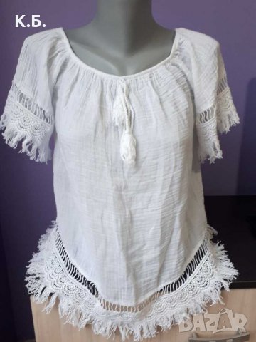 Нова! Финна памучна блуза с дантела р-р M,L, снимка 1 - Ризи - 32097205