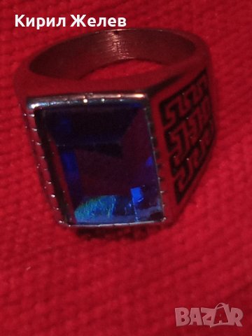 СТИЛЕН СКЪПОЦЕНЕН ДИЗАЙНЕРСКИ АРТ ПРЪСТЕН от БЛАГОРОДНА Нрж СТОМАНА с ФАСЕТИРАН САПФИР-КРИСТАЛ 31383, снимка 4 - Пръстени - 38056263
