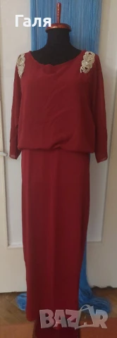 Дълга рокля цвят Бордо, еластична 