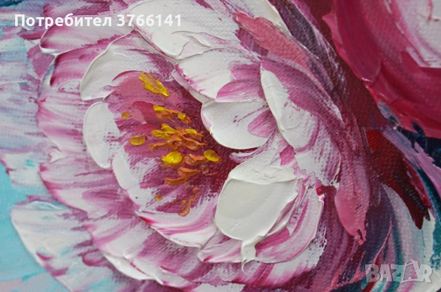 "Божури" Картина 50х40см, Маслена живопис с шпакла, снимка 3 - Картини - 54051466