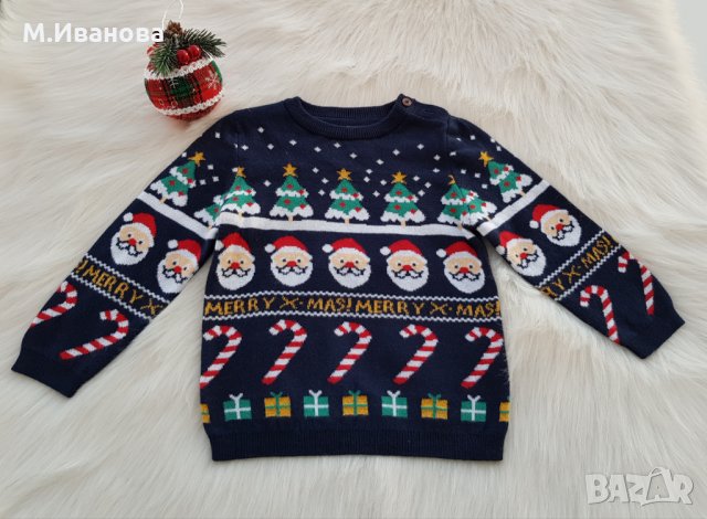 Коледен пуловер H&M 80/86, снимка 4 - Бебешки блузки - 31806153