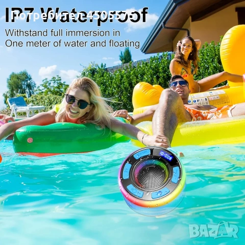 Bluetooth Колонка IPX7, Водоустойчива с FM Радио, Антена, Часовник, Навсякъде с Теб, снимка 5 - Bluetooth тонколони - 54356259