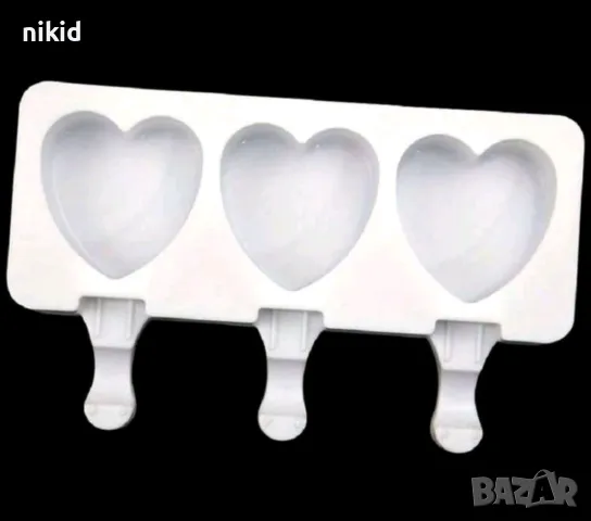 3 малки сърца сърце ескимо сладолед Popsicle Попсикъл силиконов молд форма калъп направа десерти, снимка 3 - Форми - 48684911