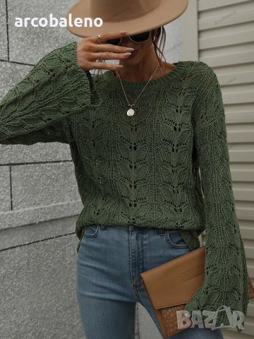 Дамски свободен пуловер с кръгло деколте, 3цвята - 023, снимка 11 - Блузи с дълъг ръкав и пуловери - 42926615