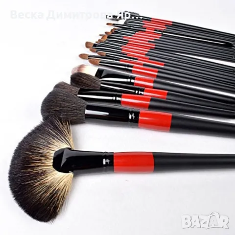 Комплект от 22 четки за грим в разгъваща се чантичка от естествена кожа HZS83, снимка 5 - Козметика за лице - 47729488