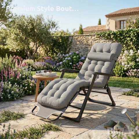 Сгъваем градински шезлонг с мека ватирана възглавница, регулируема облегалка и метална рамка, снимка 3 - Градински мебели, декорация  - 53898089