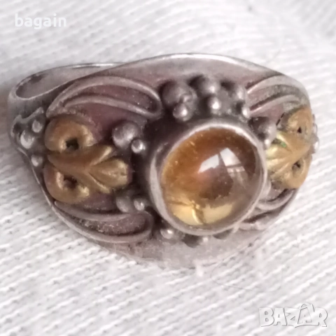Уникален сребърен пръстен с кабошон., снимка 2 - Пръстени - 52970082