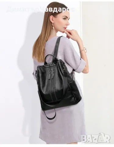 Стилна, мека, дамска кожена раница с голям капацитет / Цвят: Черен, кафяв / Комплект:, снимка 2 - Чанти - 49685302