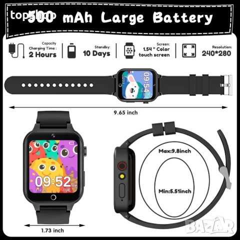 Детски смарт часовник, 26 игри, с HD камера, музика и видео, крачкомер, аларма (черен), снимка 6 - Образователни игри - 50569512