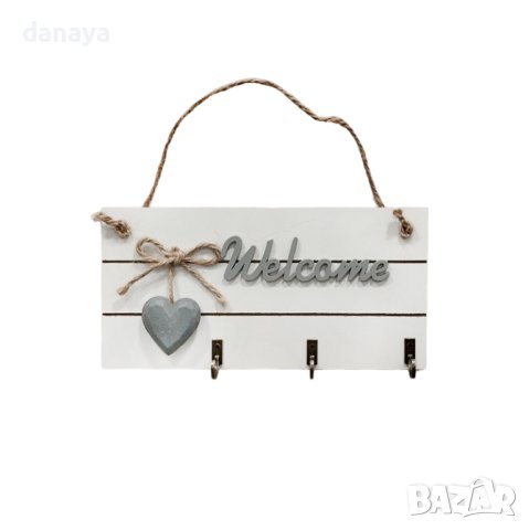 3990 Декоративна дървена закачалка за ключове Welcome, снимка 2 - Закачалки - 42208288