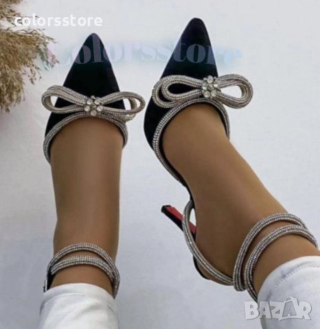Черни сатенени сандали с камъни  , снимка 2 - Сандали - 31729721