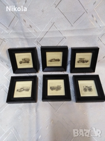 Колекция от 6 миниатюрни рамкирани илюстрации графики с лимитиран тираж на автомобили