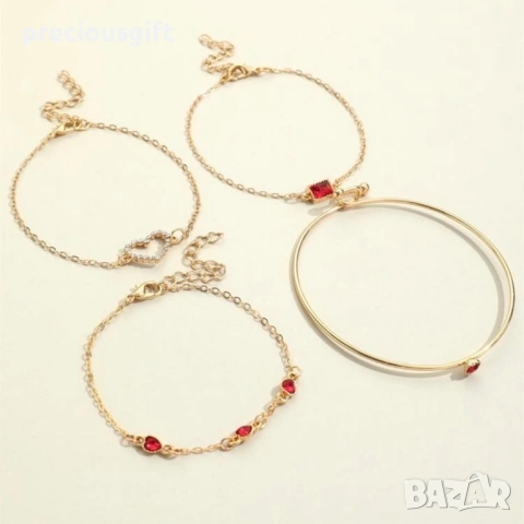 Комплект бижута - 5 броя гривни, налични в червен и син цвят, снимка 5 - Гривни - 53071250
