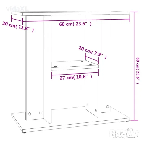 vidaXL Поставка за аквариум, бяла, 60x30x60 см, инженерно дърво, снимка 9 - Аквариуми - 56148108