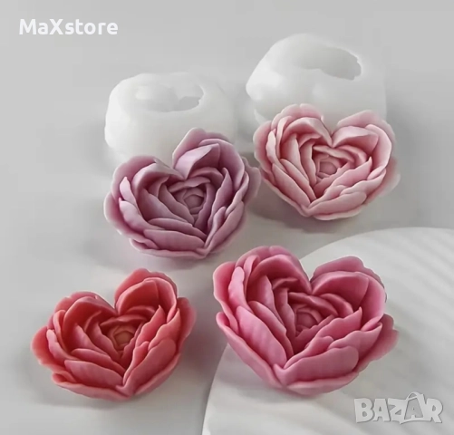 3D роза сърце 2 размера Силиконов молд форма за свещи гипс сапун смола фондан за декорация на торта , снимка 2 - Форми - 52060641