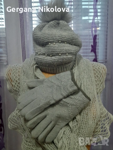 Шал,шапка и ръкавички в сиво, снимка 2 - Шалове - 53119162