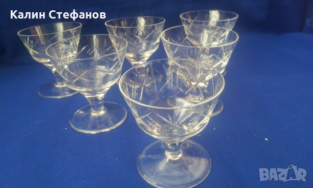 Кристални чашки, столче, гравюра, ликьор, ракия, коняк, концентрат