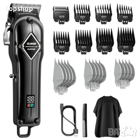 Чисто нова машинка за подстригване GLAKER Безжична професионална с 11 гребена и груминг ...